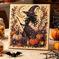 Kit de peinture diamant DIY Halloween, plus grand format 25 cm, décoration murale Sorcière, Veau, Citrouille, Fantôme