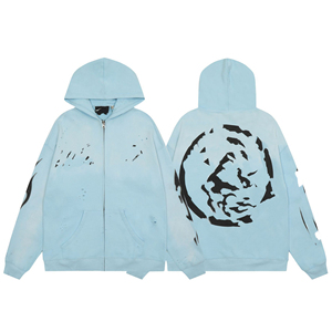 Esclusiva transfrontaliera per H**l S**r: Felpa con cappuccio casual da coppia in puro cotone stampato, effetto invecchiato, vestibilità ampia, primaverile - Product Image 4