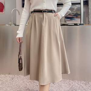 กระโปรงทรงเอหรูหราสำหรับผู้หญิง สีพื้น ใส่ทำงานได้ ไซส์พลัส เอวธรรมชาติ ผ้าโพลีเอสเตอร์ N8294 - Product Image 2