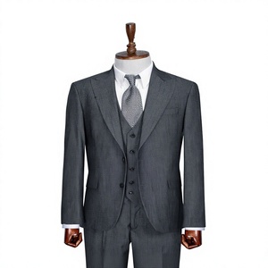 Traje de Negocios Gris para Hombre, Cuello Mandarín, Doble Botonadura, Conjunto de 3 Piezas, Corte Regular, Tallas Grandes, Gran Oferta, Lujo, Élite, Elegante, de Lana Peinada - Product Image 1