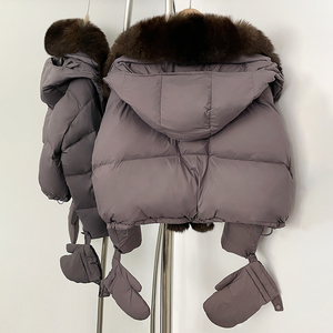 OFTBUY 2026 Nouvelle Veste Courte d'Hiver avec Gants Intégrés, Parka en Duvet de Canard Blanc 90%, Manteau Chaud pour <span class=keywords><strong>Femme</strong></span> avec Véritable Fourrure de Renard Naturelle, <span class=keywords><strong>Doudoune</strong></span> Rembourrée - Product Image 2