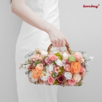 Lovebay Tas Tangan Bunga Mawar Austin Merah Mewah Berlapis Penuh Tanpa Wadah Penyimpanan, Dekorasi Genggam Pengantin untuk Upacara Pernikahan dan Dekorasi Rumah