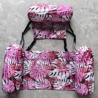 Fauteuil flottant gonflable à trois canaux avec dossier pliable, couverture en tissu motif feuille d'érable, lit flottant pour piscine
