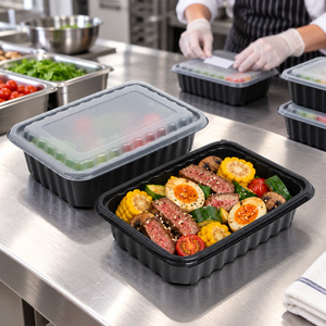 Contenedor de Alimentos Desechable Apto para Microondas, de PP, 1200 ml, Rectangular Negro, con Tapa, Caja de Plástico para Preparación de Comidas, Plato Bento para Llevar - Product Image 4