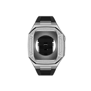 Kotak jam tangan Stainless Steel, Kit modifikasi mewah logam 45mm 44mm 41mm casing jam tangan pintar dengan 5A Zircon untuk jam Apple