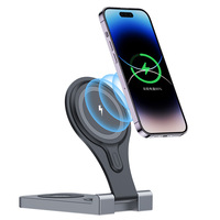 Chargeur sans fil magnétique pliable 3-en-1 en alliage d'aluminium portable avec port Type-C pour téléphone portable, montre connectée et écouteurs