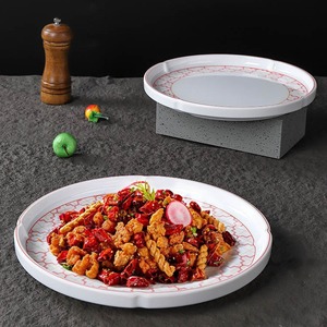 Plato Redondo de Melamina con Diseño Rojo para Uso en Hoteles y Restaurantes, Plato Plano Resistente para Salteados y Platos Calientes - Product Image 2