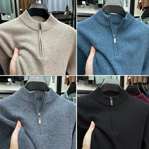 OEM <span class=keywords><strong>cuello</strong></span> <span class=keywords><strong>alto</strong></span> media cremallera lana Cable tejido suéter para hombres logotipo personalizado Cachemira cremallera pulóver primavera polar - Product Image 6