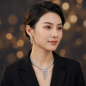 Luxury <b>Silver</b> Plated Brass Cubic Zirconia Necklace Set Elegant CZ American Diamond Bridal <b>Choker</b> Drop Earrings Jewelry - Product Image 3
