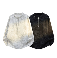 Pull vintage à capuche en molleton français brodé avec bande teinte et rivets, demi-zip