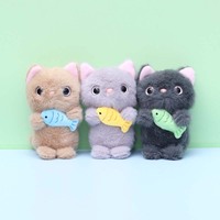 Porte-clés pendentif en peluche super doux, motif chaton et poisson en dessin animé, rembourré en coton PP, figurine animale marine, anti-stress, haut de gamme
