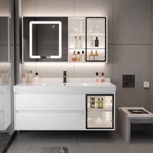 Meuble de salle de bain intelligent moderne de luxe léger avec vasque intégrée en céramique ardoise sans joint - Product Image 1