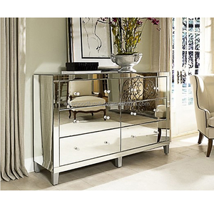 Venta al por mayor moderna Luz de lujo tocador de madera de plata diamante dormitorio Muebles personalizados espejo mesa de maquillaje con espejo de madera - Product Image 6