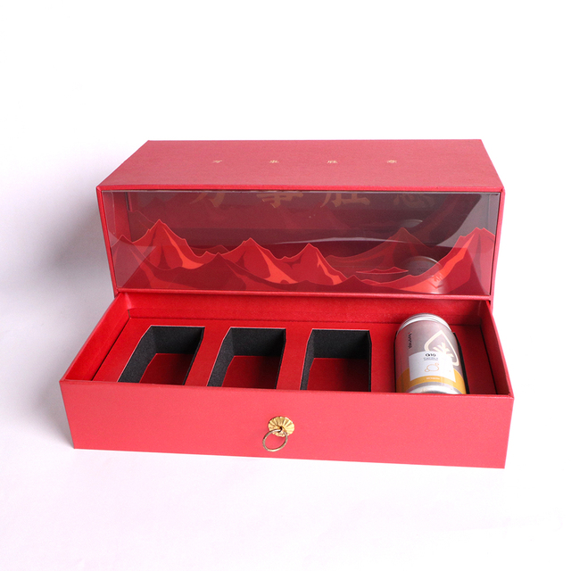 Custom Design New Year Double-layer Drawer Red Gift Paper Packaging Boxes with Plastic Insert
