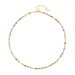 real gold plated Y2K colorful natural stone string waterproof beaded choker necklace for girls