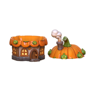 特注かわいいハロウィーンデザインセラミック容器磁器農村ラウンドエンボスパンプキンコテージ妖精の家型クッキージャー - Product Image 4