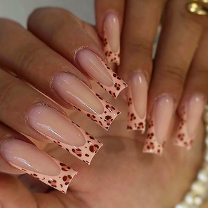 Europese en Amerikaanse lange waterpijp-stijl Franse luipaardprint strik 24 stuks polkadot opzetnagels met zelfklevende achterkant - Product Image 1