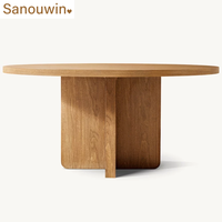 Ensemble de table à manger ronde en chêne massif de luxe avec chaises en tissu confortables et durables et dossier solide pour l'ameublement de la maison
