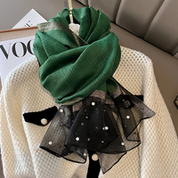 Nouveaux foulards en soie imitation couleur unie 2023 pour femmes, grands, longs, légers, fins et doux, avec perles, châles en soie, hijab