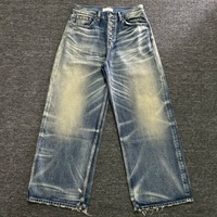 Fabricant en gros OEM ODM – Jeans amples pour hommes, style vintage, bleu teinté, coupe baggy, denim délavé, ourlet brut, fermeture boutonnée