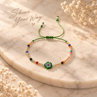 Gelang Manik Go2boho Berhias Bunga Warna-warni, Lapis Emas, Tali Hijau yang Dapat Disesuaikan, Perhiasan Bohemian untuk Wanita