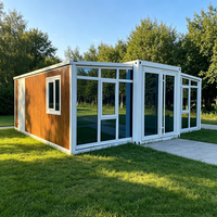 Maison conteneur portable, extensible et pliable, préfabriquée, design ferme modulaire, avec revêtement en bois pour salon