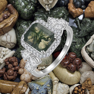 Anillo de Boda Personalizado al por Mayor, Chapado en Oro, Plata 925, Lujoso, Corte Cuadrado, Ágata de Hierba Acuática, Circonita, para Mujer, Pareja - Product Image 3