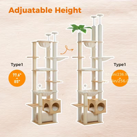 Arbre à chat en bois moderne multi-niveaux à hauteur réglable, grande tour pour chat, maison pour chat en bois pour intérieur