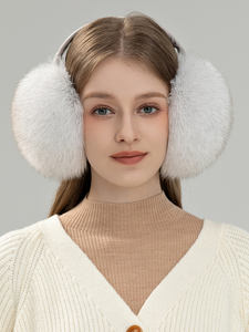 Offre Spéciale de haute qualité de luxe femmes réel fourrure de renard cache-oreilles en gros hiver doux cache-oreilles protéger plus chaud argent fourrure de renard oreillette - Product Image 5