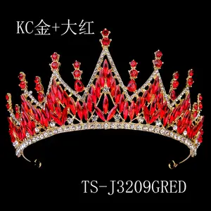 Gold Red Luxury Free Custom Crown Princess Rhinestone Crystal Beauty Custom Handmade Pageant Queen Party Crown And Tiara