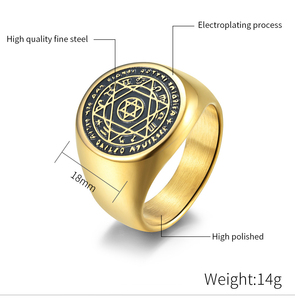 Bague signet pour homme en acier inoxydable 316L plaqué or 18 carats, bague ange gardien, bague zodiacale tendance, étoile à six branches - Product Image 2