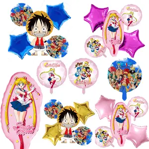 Juguete para niños Sailor-Moon Juego de globos de cinco piezas Globo de papel de aluminio de dibujos animados de Luffy de una pieza para decoración de fiesta