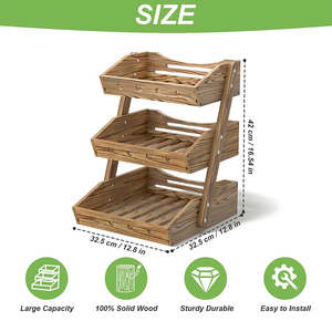 <strong>3</strong> <strong>Tier</strong> <strong>Wooden</strong> Fruit Basket For Counter Vegetable Storage Organizer Durable Potato And Onion Storage Rack Organizer For Kitchen - Product Image 2