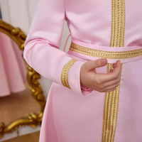 Robe ethnique R-784 pour filles, style Moyen-Orient, en polyester, manches longues, respirante, longueur cheville, rose, style Dubaï