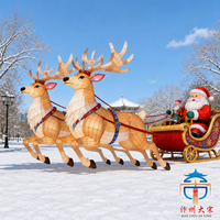 Conjunto de Decoración Festiva para Exteriores con Trineo de Papá Noel y Renos de Seda Hechos a Mano, Linterna Gigante Iluminada con LED para Exhibición Navideña