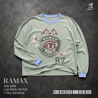 T-shirt à manches longues graphique color block RAMAX 300GSM avec poignets côtelés, coupe oversize, style streetwear pour homme, personnalisable, vente en gros, OEM, ODM