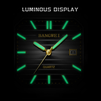 Montre carrée LIGE BW8830 avec logo personnalisé, acier inoxydable noir, cadran de 38 mm, pour homme, calendrier, aiguilles lumineuses, étanche, avec boîte