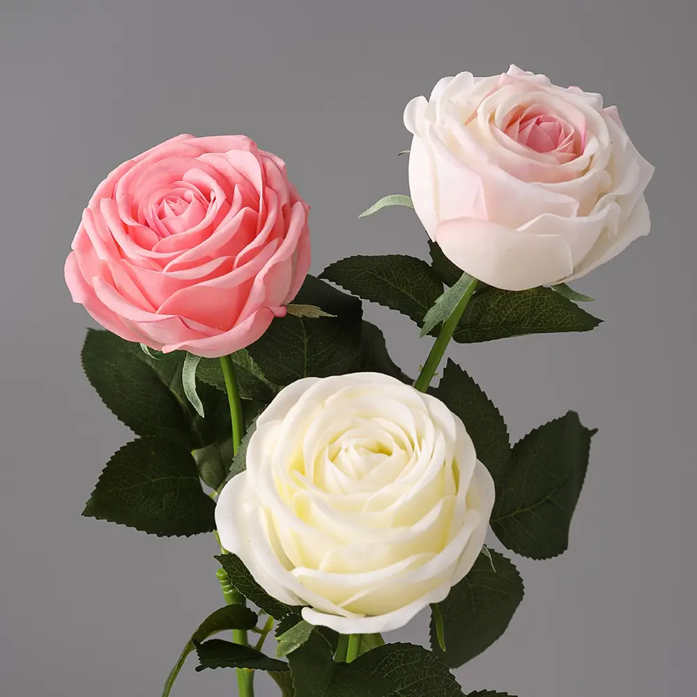 Wedding Centerpiece Decoration Satin Single Heads Real Touch Rose Artificial Flowers In Bulk White Pink light pink