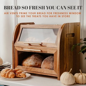 Cross-border wooden bread box kitchen countertop wooden bread storage <b>container</b> with transparent window wooden bread box - Product Image 1