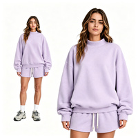 Survêtements personnalisés en gros pour femmes, ensemble deux pièces en molleton de coton avec sweat à capuche et short, survêtements imprimés en relief 3D pour femmes