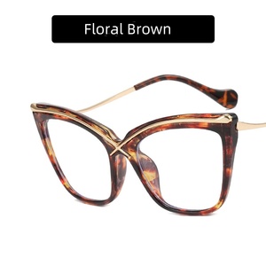 Montura de gafas ópticas de espejo plano de ojo de gato de acetato de Metal para mujer montura de gafas de luz antiazul montura de gafas lisas gran diseño - Product Image 3