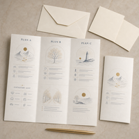 Brochure pliée personnalisée pour l'assurance commerciale et la gestion de patrimoine, format DL mince, 6 panneaux, pochette, dépliant financier exécutif