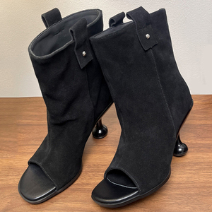 Sandalias de Verano con Punta Abierta de Ante, Botines de Tacón Bajo Tipo Kitten, Botines Cortos Sexys para Mujer - Product Image 4