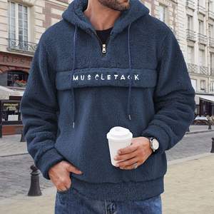 Nouvelle collection Automne/Hiver 2025 – Sweat à capuche décontracté en polaire corail à demi-zip avec lettres, doublé polaire, style commerce transfrontalier - Product Image 3