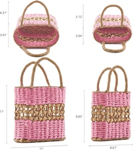 Ensemble 2 cercle rose naturel Vintage tissé à la main écologique jacinthe d'eau paille panier de rangement suspendu pour la maison jouet stockage enfants - Product Image 5