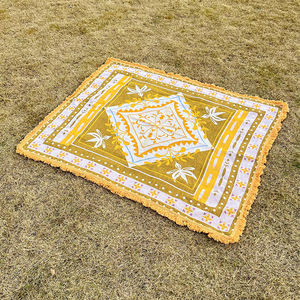 INS 100%コットン製 幾何学模様ピクニックラグ カスタムコットン製キャリーストラップ付き ジャカード織り使い捨てブランケット/スロー - Product Image 2