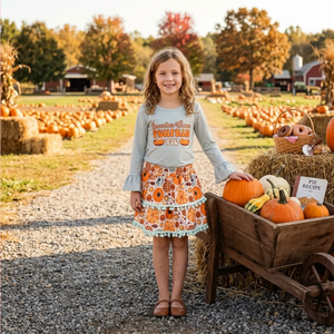 Girls Sleeveless Pumpkin Pie Print Eco-Friendly Spandex/Polyester Casual Dress Set Cute Autumn <b>Skirt</b> Outfit - Product Image 5