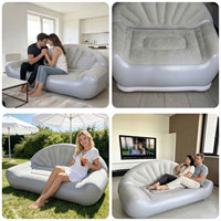 Canapé gonflable de jardin, ensemble de canapés d'extérieur, lit d'air en PVC, causeuse inclinable, imperméable, en velours, sans armature, pour 2 personnes, moderne