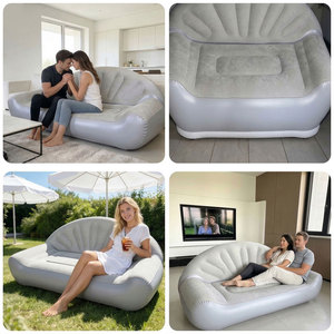 Divano Gonfiabile da Giardino, Set Divano ad Aria per Esterni, Letto ad Aria in PVC, Divanetto Reclinabile Impermeabile in Velluto, Senza Struttura, per 2 Persone, Moderno - Product Image 5