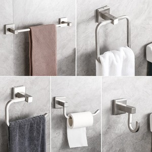 Stainless Steel Wall-Mounted Towel Hook Brushed Finish Adjustable <b>Bathroom</b> <b>Accessory</b> Minimalist Design Single Bar Fixed Holder - Product Image 6